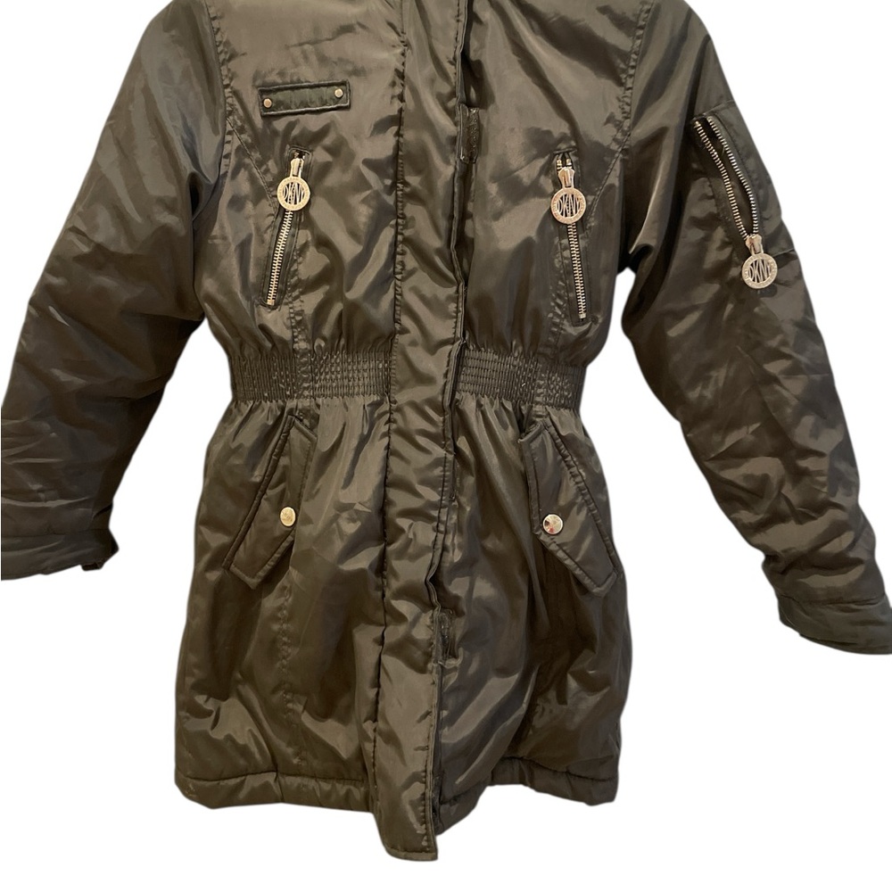 DKNY Women’s Puffer Jacket Olive Green Size S/P (7/8) Quilted Full Zip